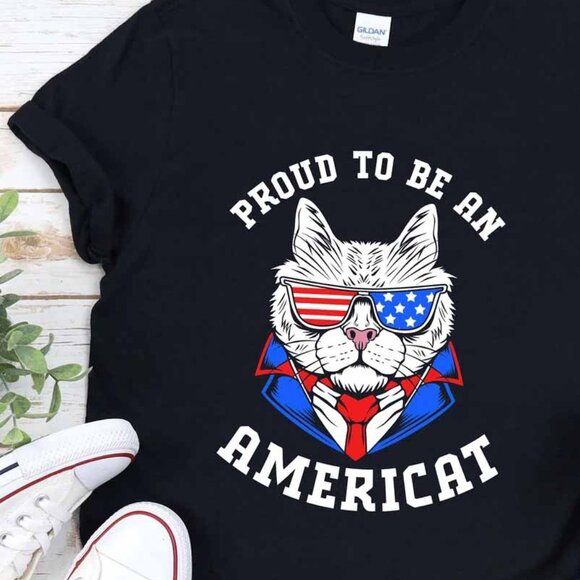 American Cat Funny T Shirt, Proud To Be An American Shirt, 4th Of July Gift Tee - Picture 2 of 5